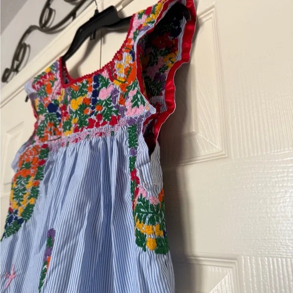 Mi Golondrina Blue Striped Dress with Colorful Embroidery - Picture 4 of 5